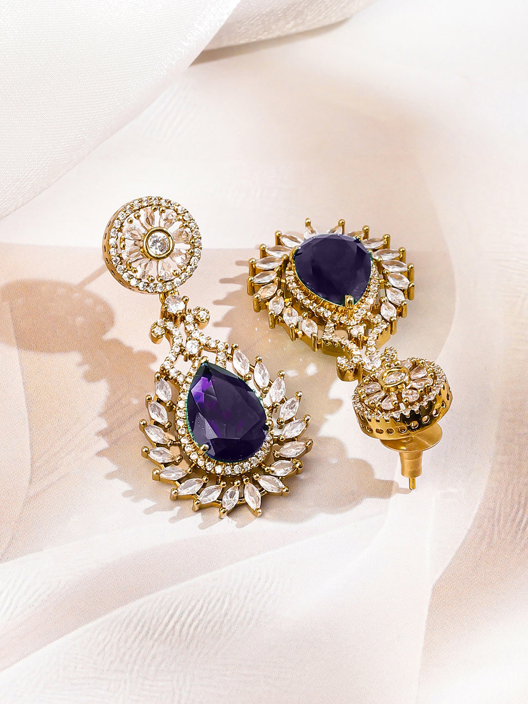 Purple American Diamond Zirconia Gold Necklace Set フリーサイズ