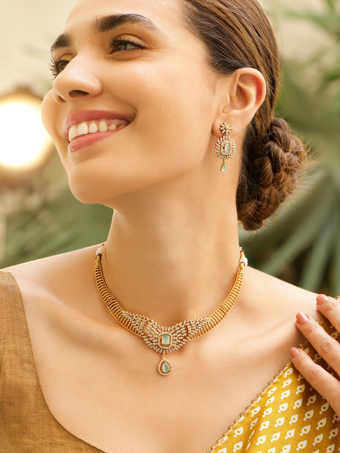 American Diamond Zirconia Green Necklace Set フリーサイズ