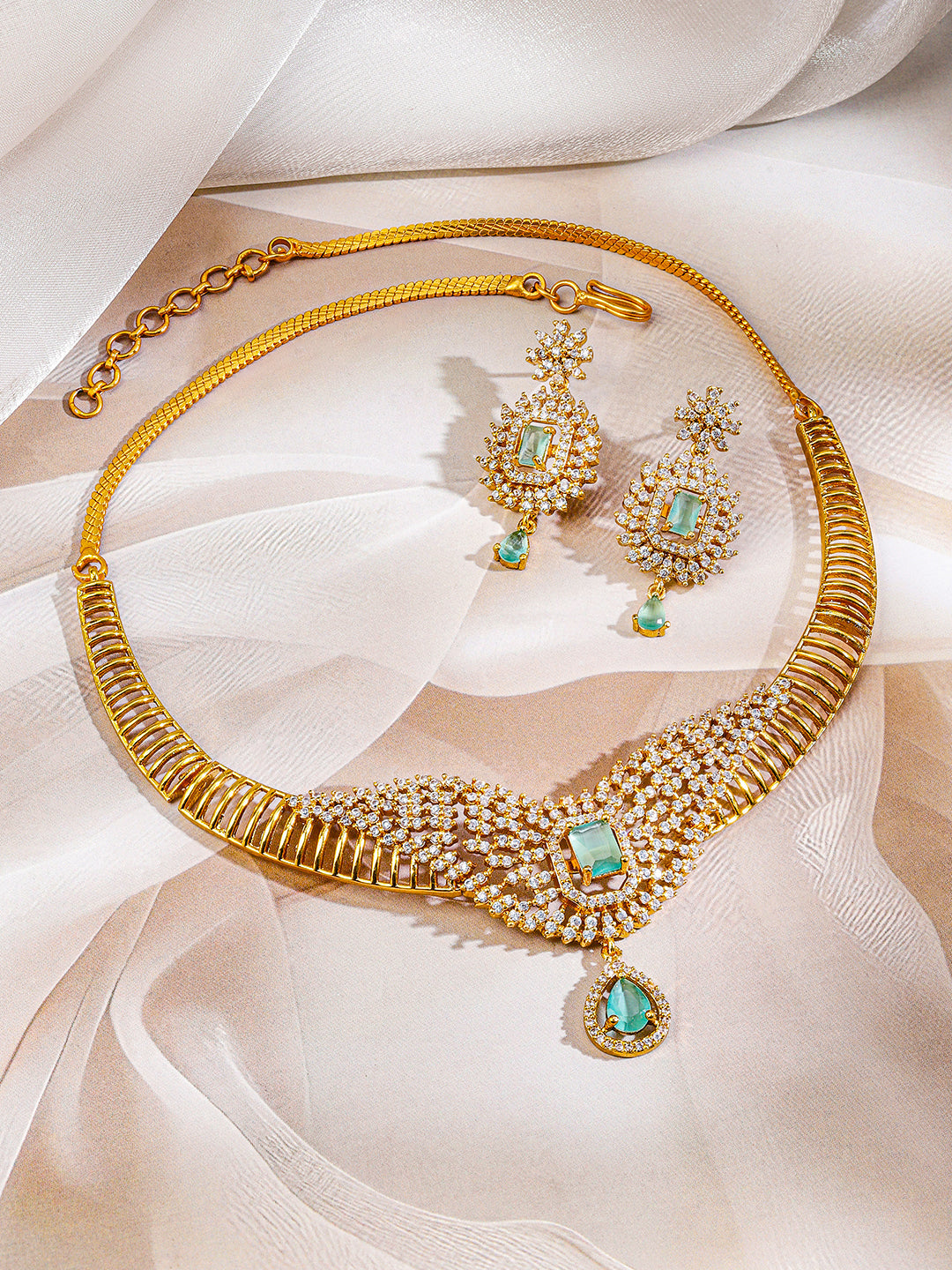 American Diamond Zirconia Green Necklace Set フリーサイズ