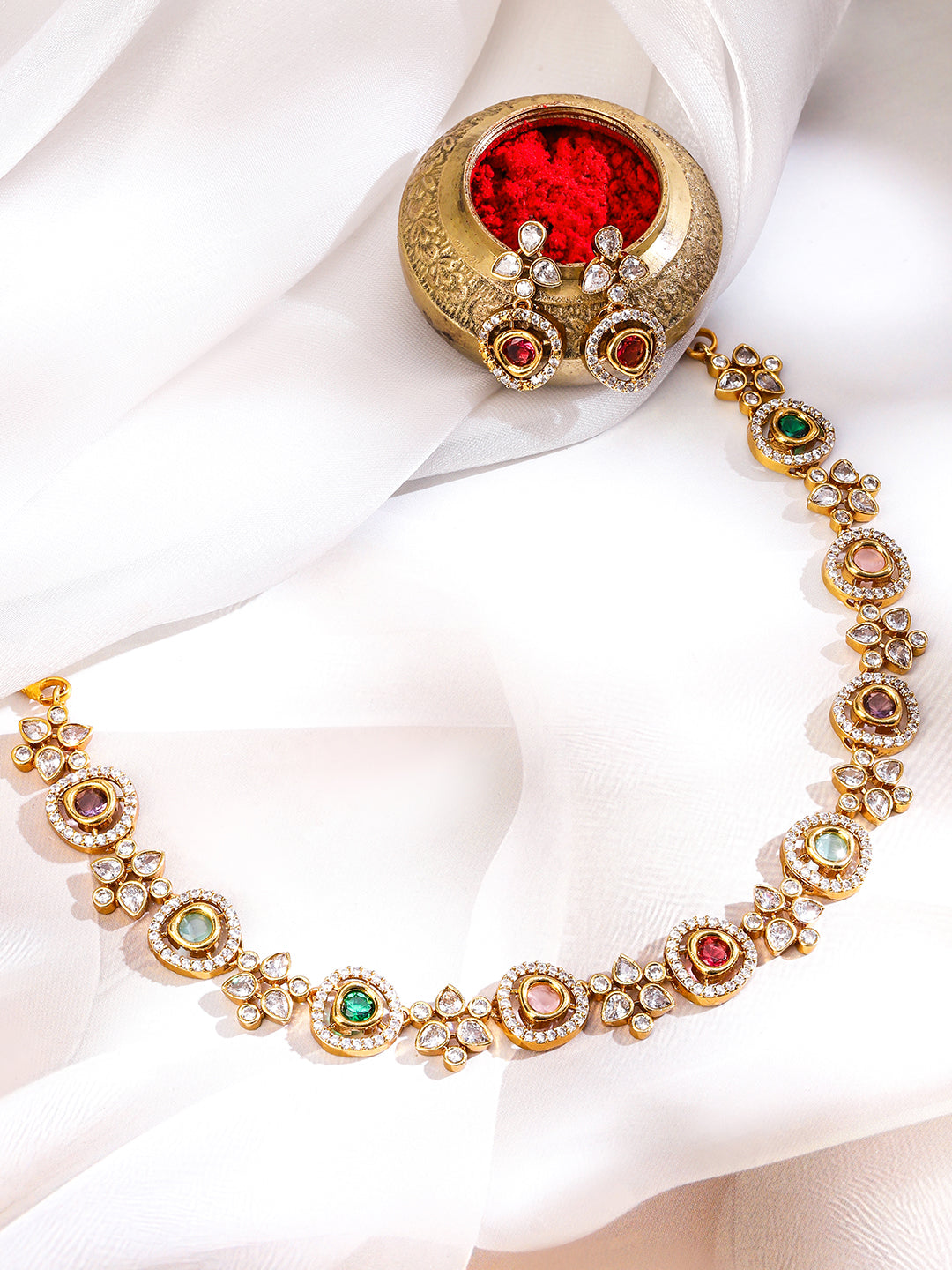 American Diamond Zirconia Multicolor Necklace Set フリーサイズ