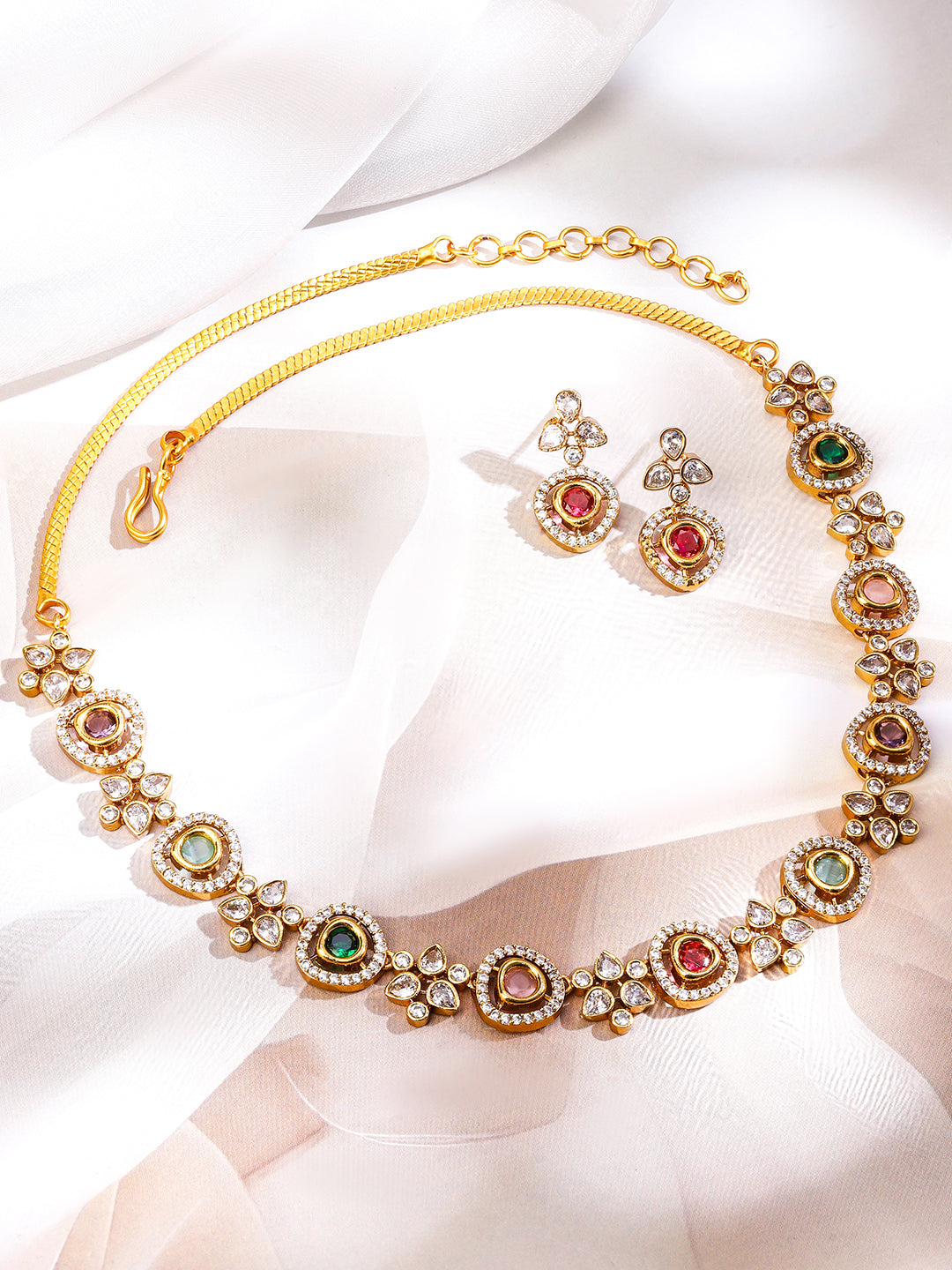 American Diamond Zirconia Multicolor Necklace Set フリーサイズ
