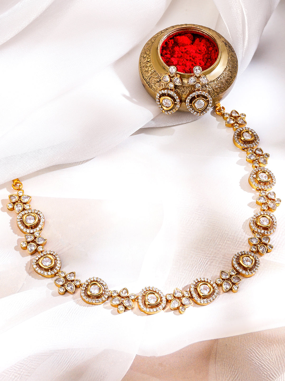 American Diamond Zirconia Floral Necklace Set フリーサイズ