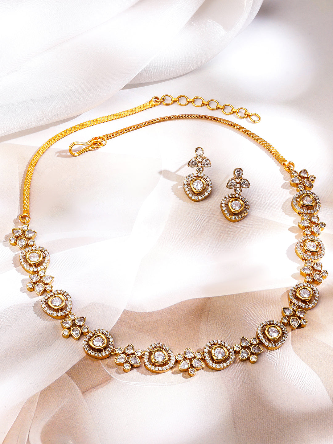 American Diamond Zirconia Floral Necklace Set フリーサイズ