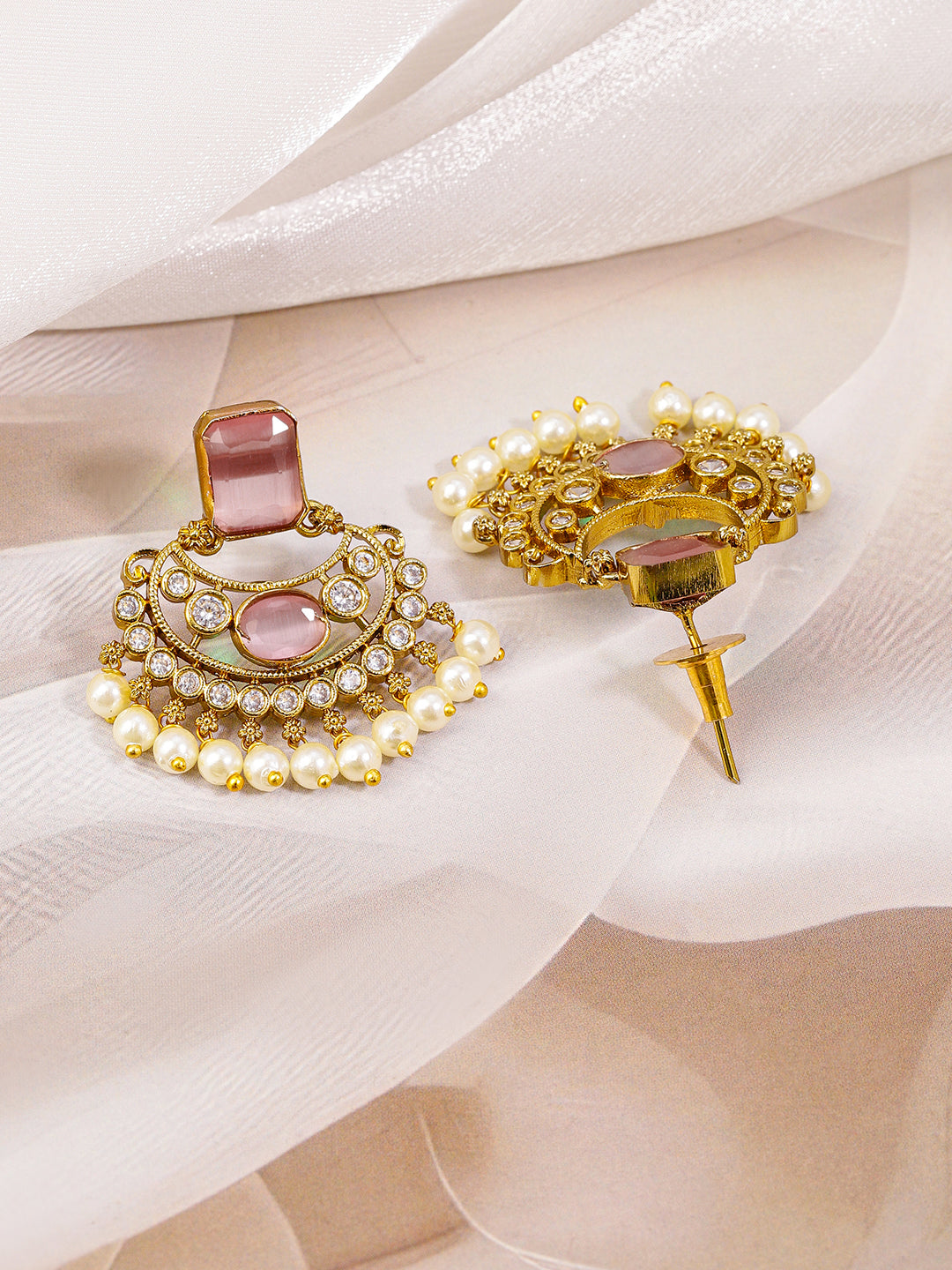 Pink Studded Pearl Drop Necklace Set Pastel Pink