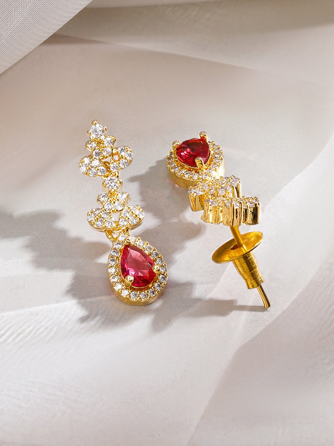 American Diamond Zircon Red Teardrop Necklace Set フリーサイズ