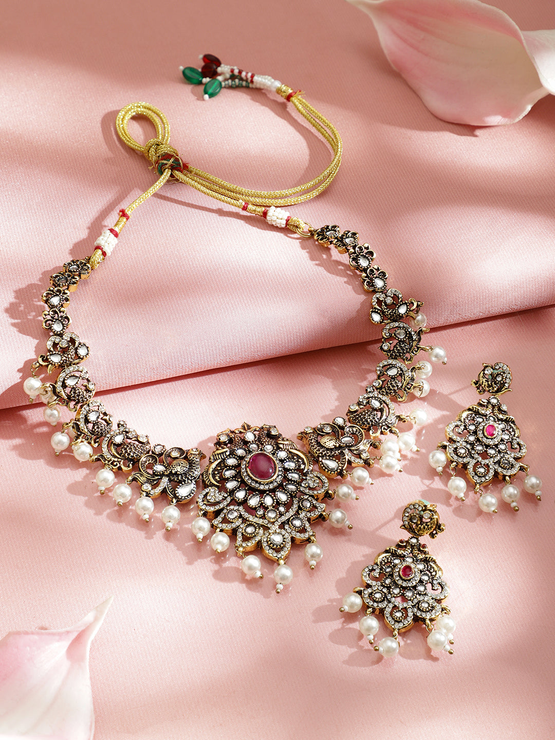 Pearl Drop American Diamond Zirconia Necklace Set フリーサイズ