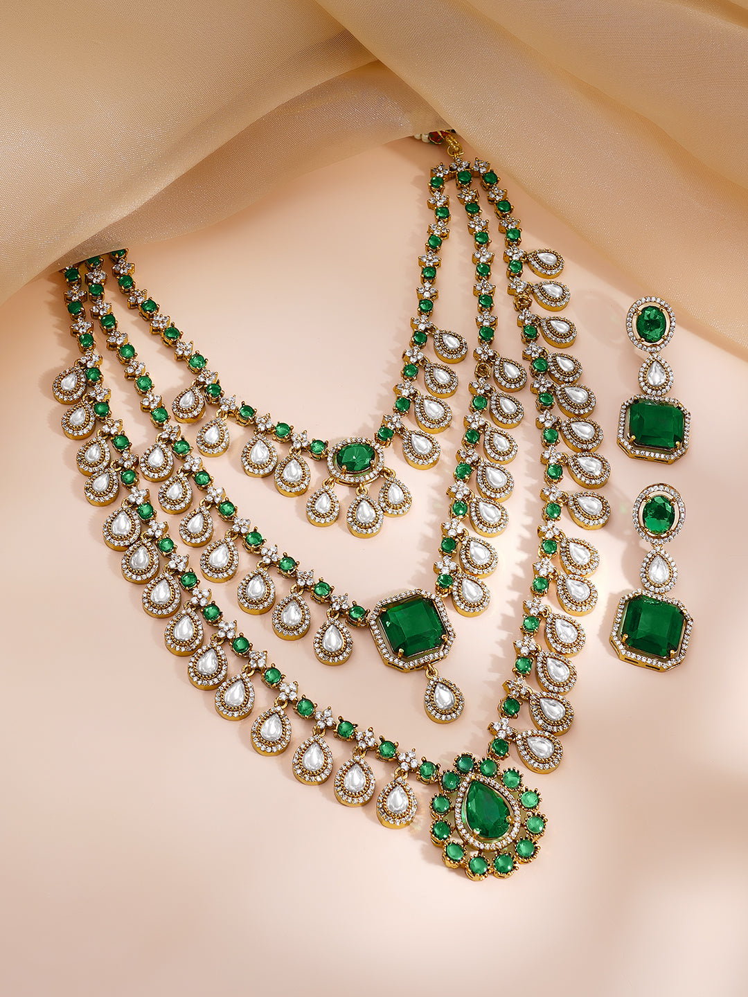 【Rubans】 Dainty Green & White Necklace Set｜デインティ グリーン＆ホワイト ネックレスセット｜フリーサイズ