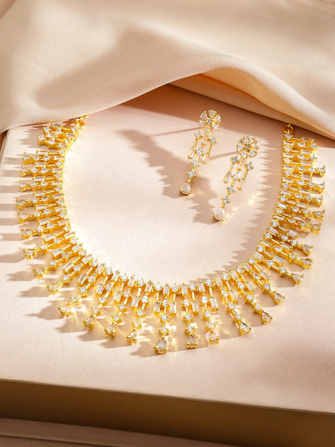 Gold Necklace Set With American Diamond Zirconia フリーサイズ