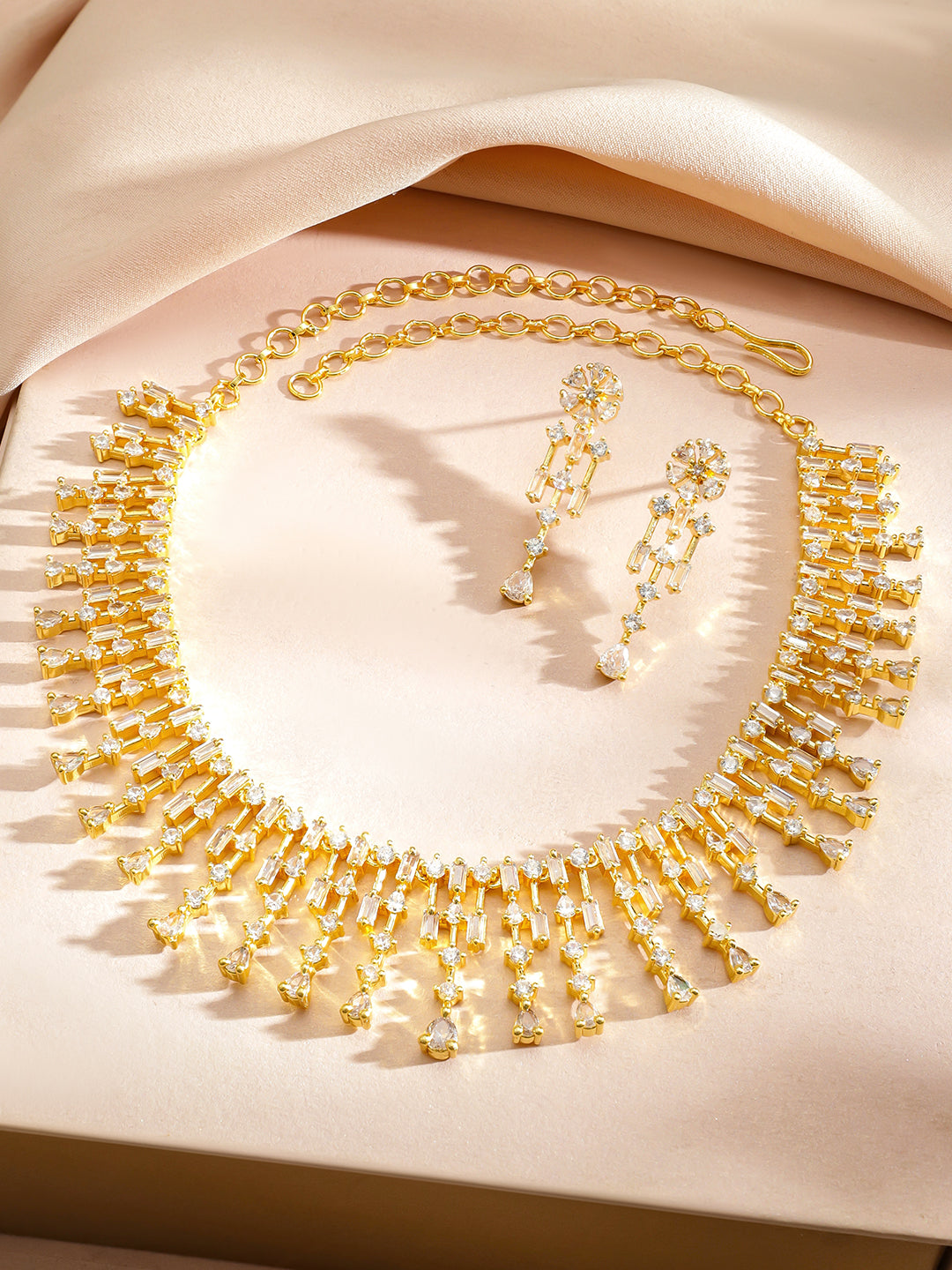 Gold Necklace Set With American Diamond Zirconia フリーサイズ