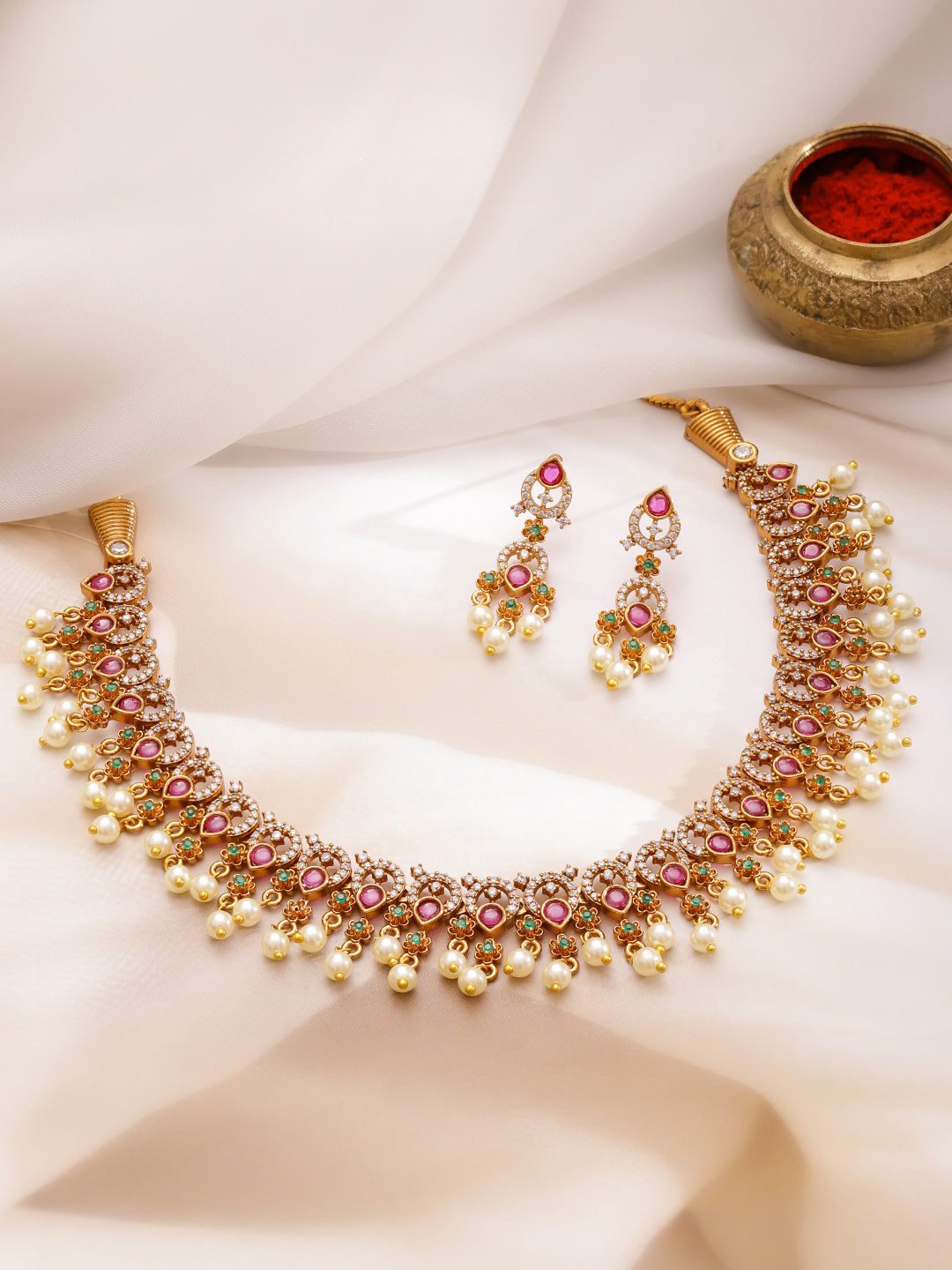 Radiant Bloom Pink & Green Necklace Set フリーサイズ