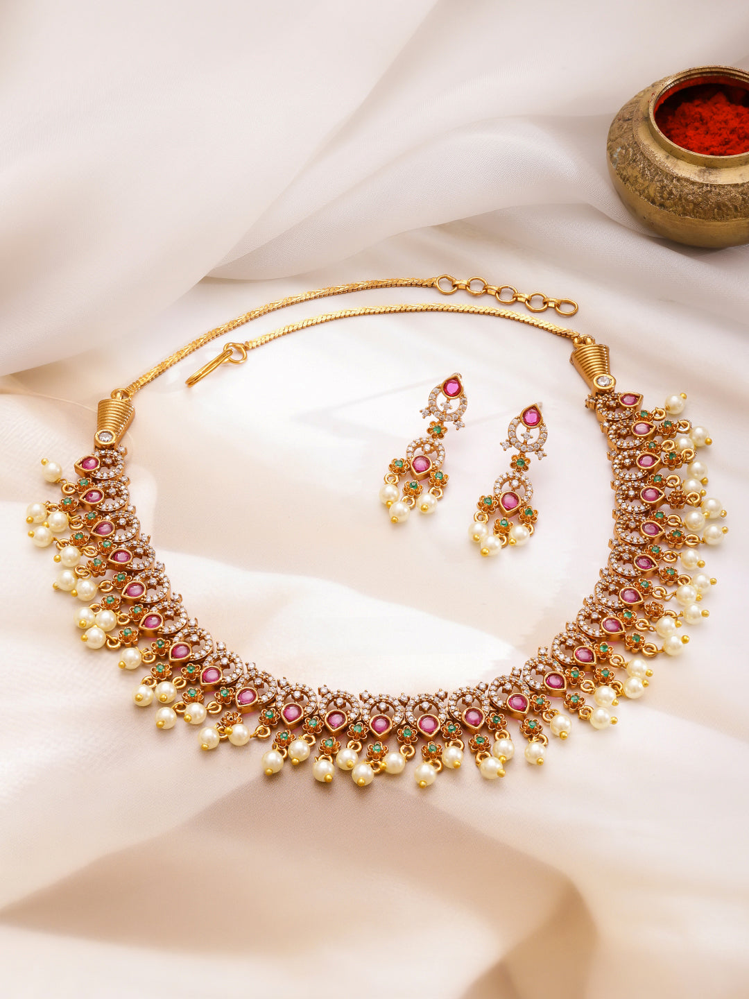 Radiant Bloom Pink & Green Necklace Set フリーサイズ