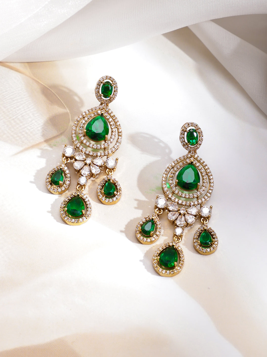 American Diamond Zirconia Emerald Necklace Set フリーサイズ