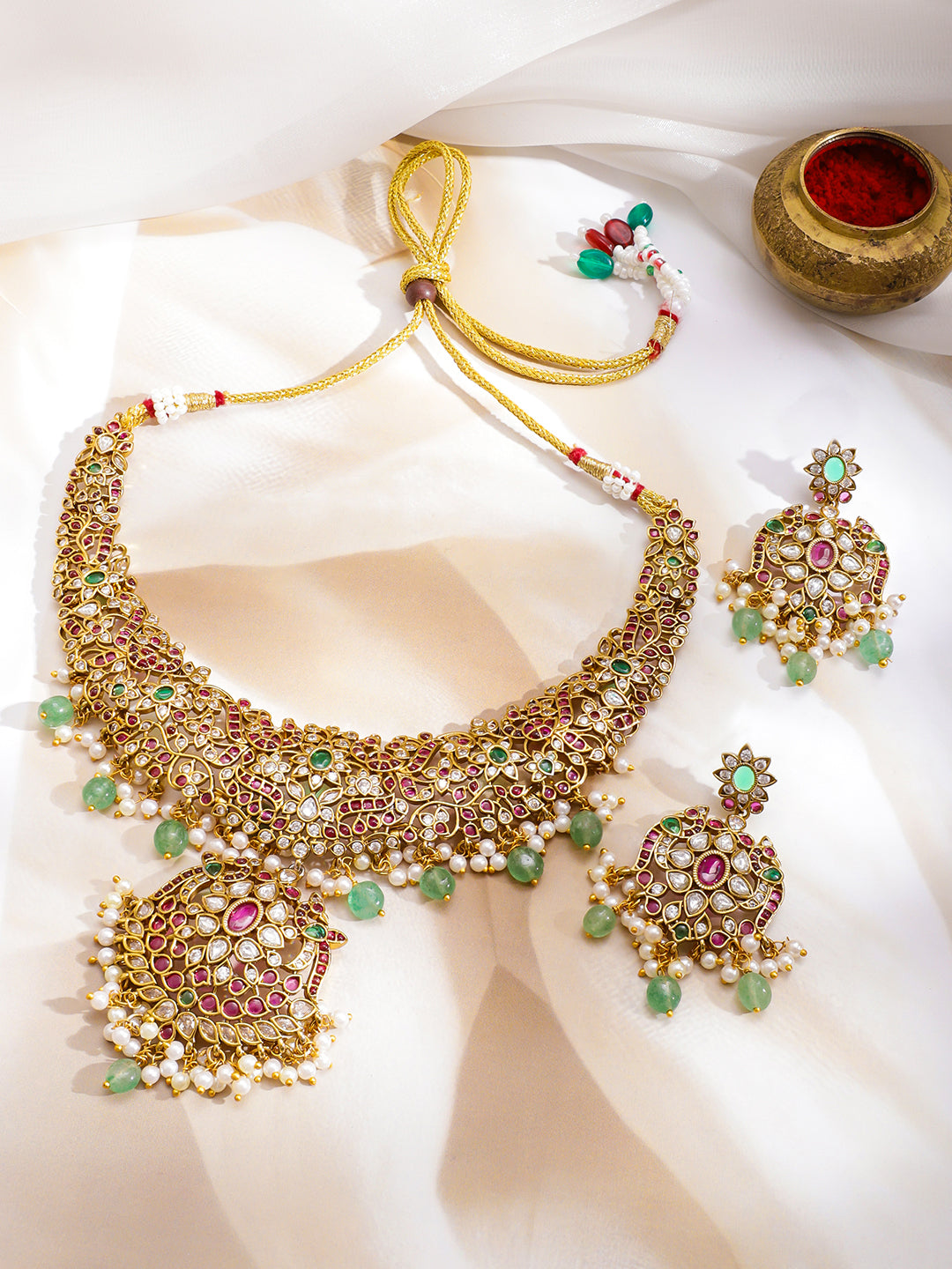 Heritage Glow Pink & Green Necklace Set フリーサイズ