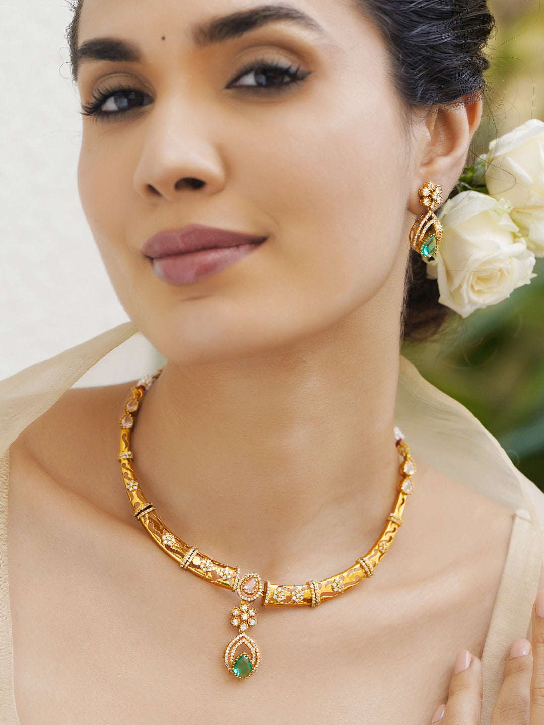 Emerald Rhythm Golden Necklace Set フリーサイズ