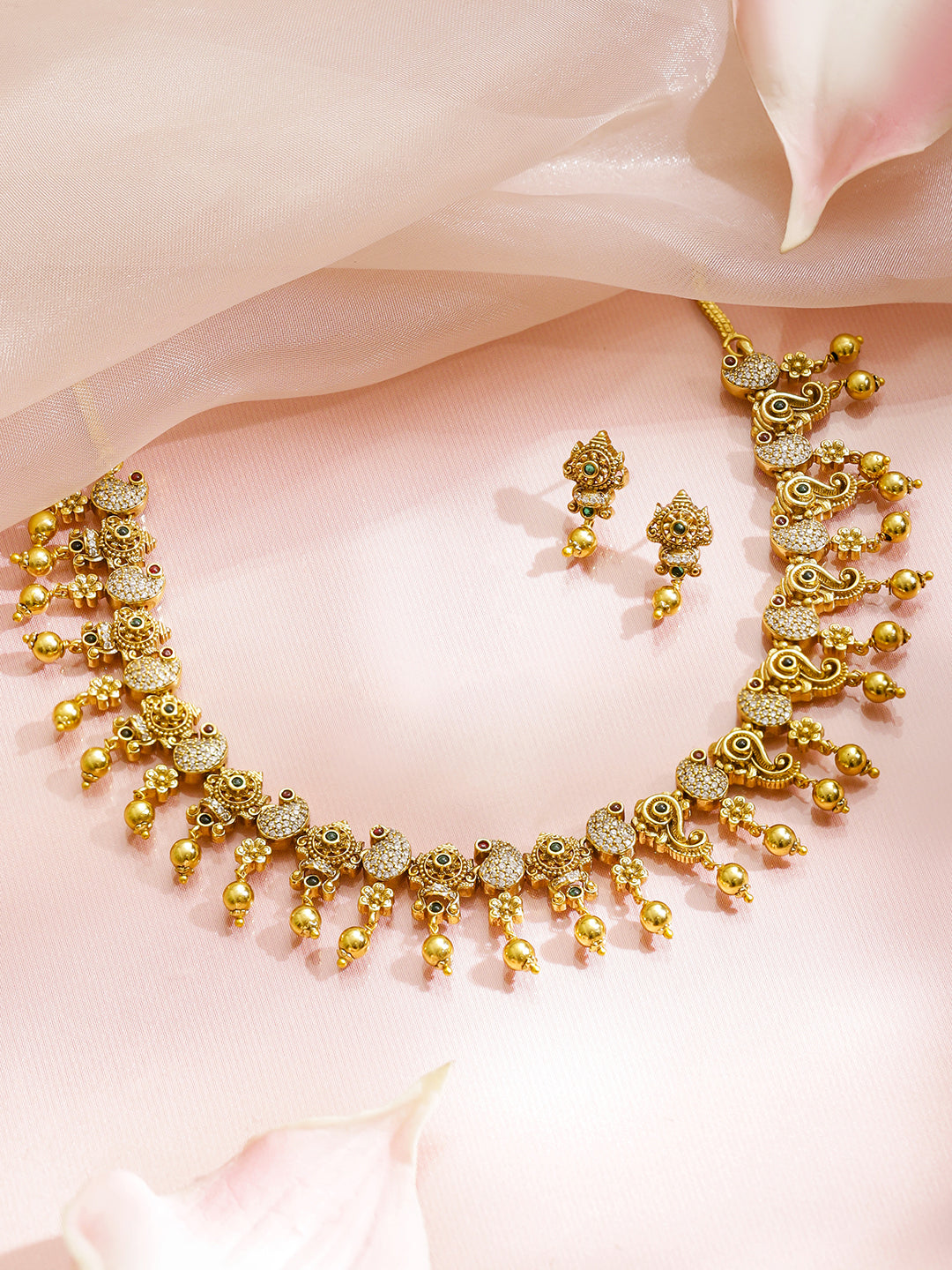 Pink-Green Golden Elegance Necklace Set フリーサイズ