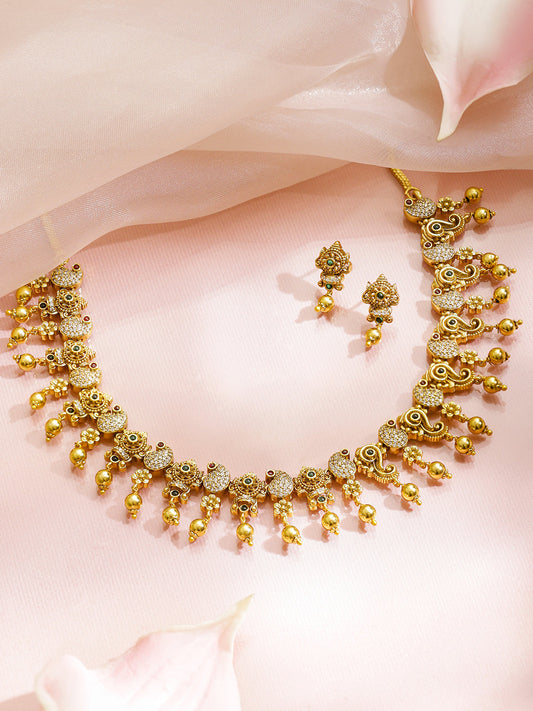 Pink-Green Golden Elegance Necklace Set フリーサイズ