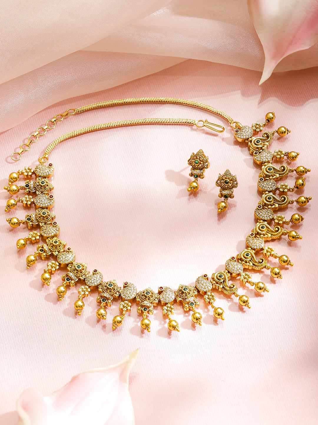 Pink-Green Golden Elegance Necklace Set フリーサイズ