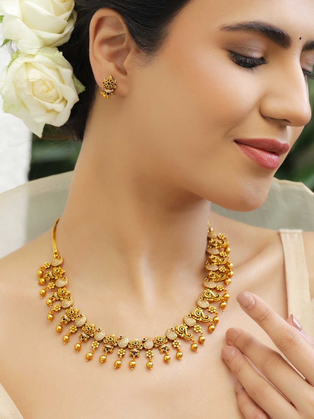 Pink-Green Golden Elegance Necklace Set フリーサイズ