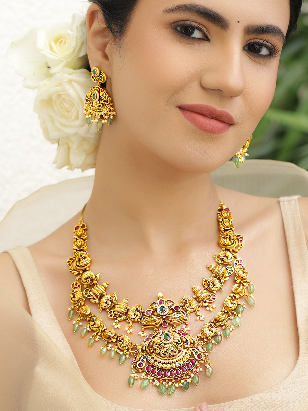 Royal Fest Green Pink Necklace Set フリーサイズ