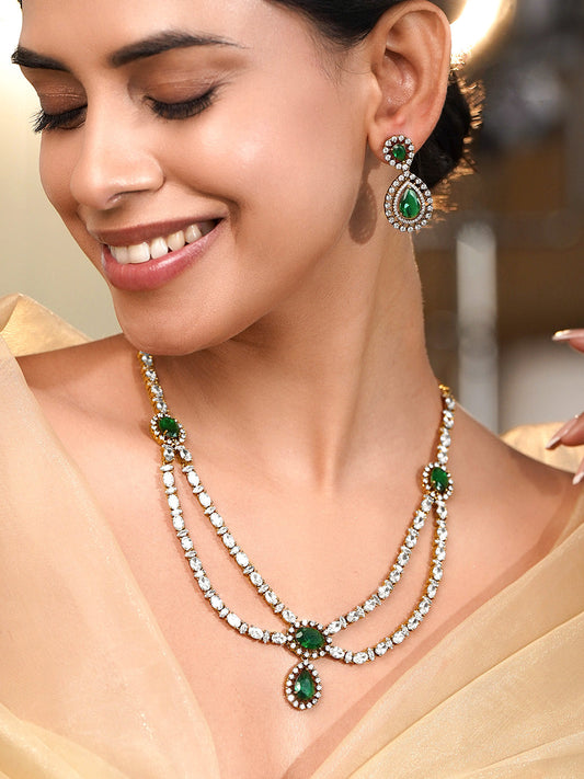 Royal Emerald Zirconia Layer Necklace Set フリーサイズ