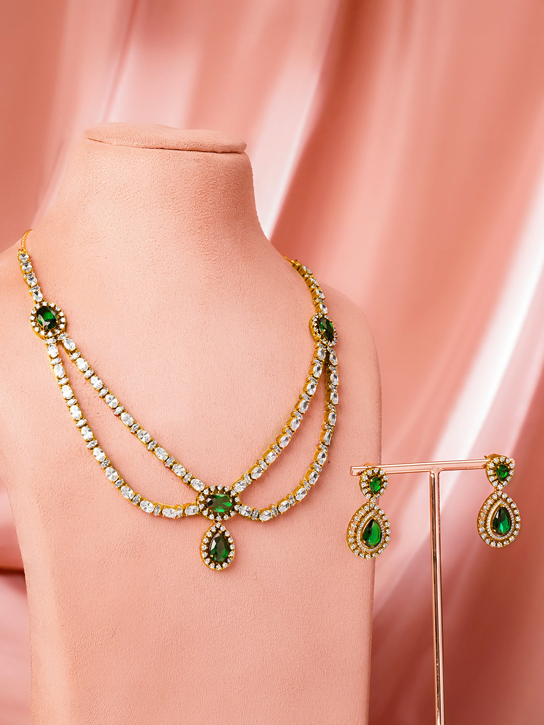 Royal Emerald Zirconia Layer Necklace Set フリーサイズ