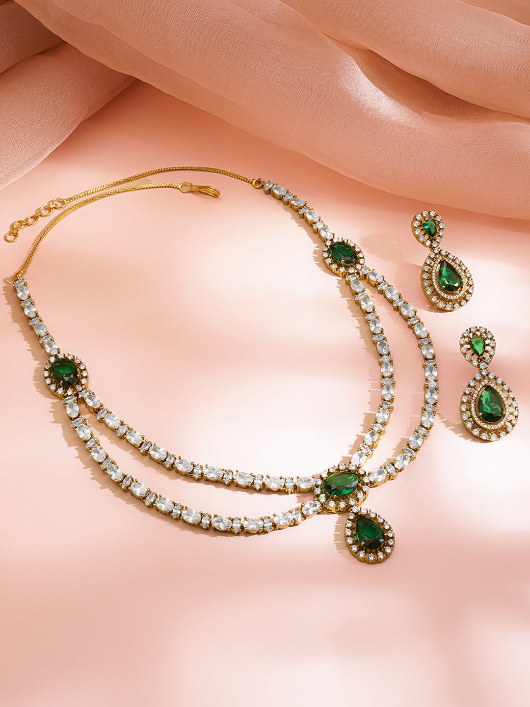 Royal Emerald Zirconia Layer Necklace Set フリーサイズ