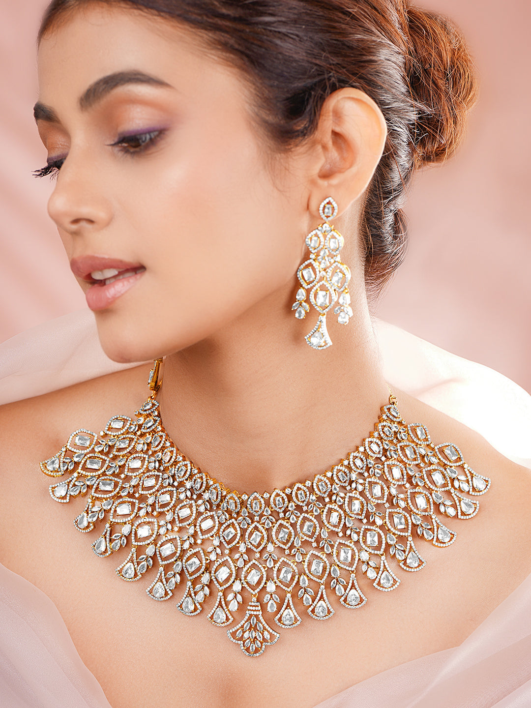 【Rubans】 Gold Plated Cubic Zirconia Teardrop Marquise Bridal Choker Necklace Set｜ゴールドメッキ キュービックジルコニア ティアドロップ＆マーキス ブライダル チョーカーセット