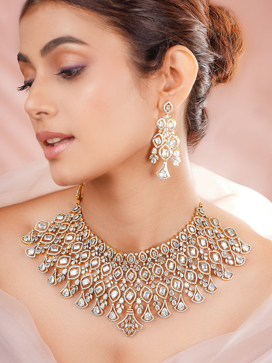 【Rubans】 Gold Plated Cubic Zirconia Teardrop Marquise Bridal Choker Necklace Set｜ゴールドメッキ キュービックジルコニア ティアドロップ＆マーキス ブライダル チョーカーセット