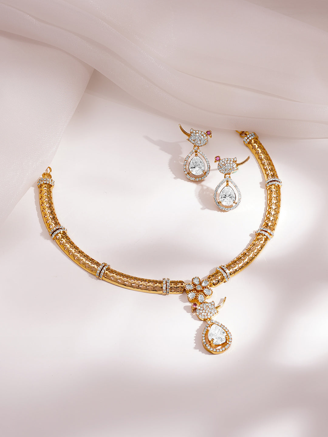 【Rubans】 Gold Plated Cubic Zirconia Teardrop Necklace Set｜ゴールドメッキ キュービックジルコニア ティアドロップ ネックレスセット