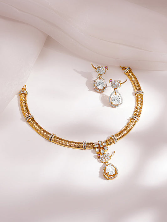 【Rubans】 Gold Plated Cubic Zirconia Teardrop Necklace Set｜ゴールドメッキ キュービックジルコニア ティアドロップ ネックレスセット