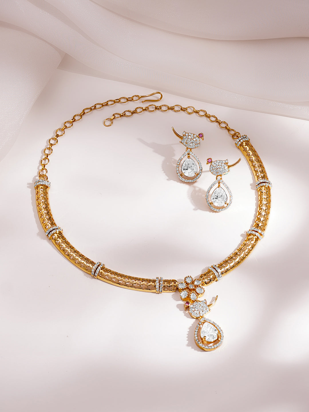 【Rubans】 Gold Plated Cubic Zirconia Teardrop Necklace Set｜ゴールドメッキ キュービックジルコニア ティアドロップ ネックレスセット