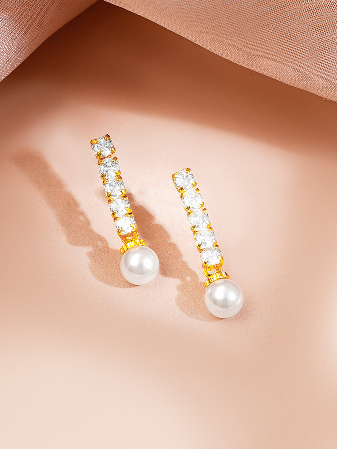 【Rubans】 Gold Plated American Diamond Pearl Drop Y Necklace Set｜ゴールドメッキ アメリカンダイヤモンド パールドロップ Y字ネックレスセット