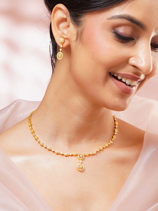 【Rubans】Gold Plated Moonlit Oval Halo Zirconia Necklace Set｜ゴールドメッキ ムーンリット オーバル ヘイロー ジルコニア ネックレスセット