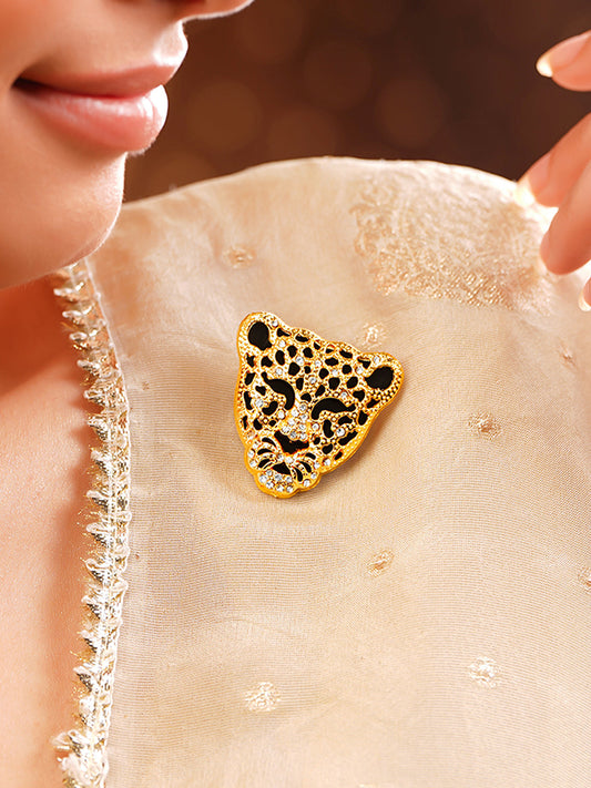 【Rubans】 Crystal Leopard Motif Statement Brooch｜クリスタル レオパードモチーフ ステートメント ブローチ