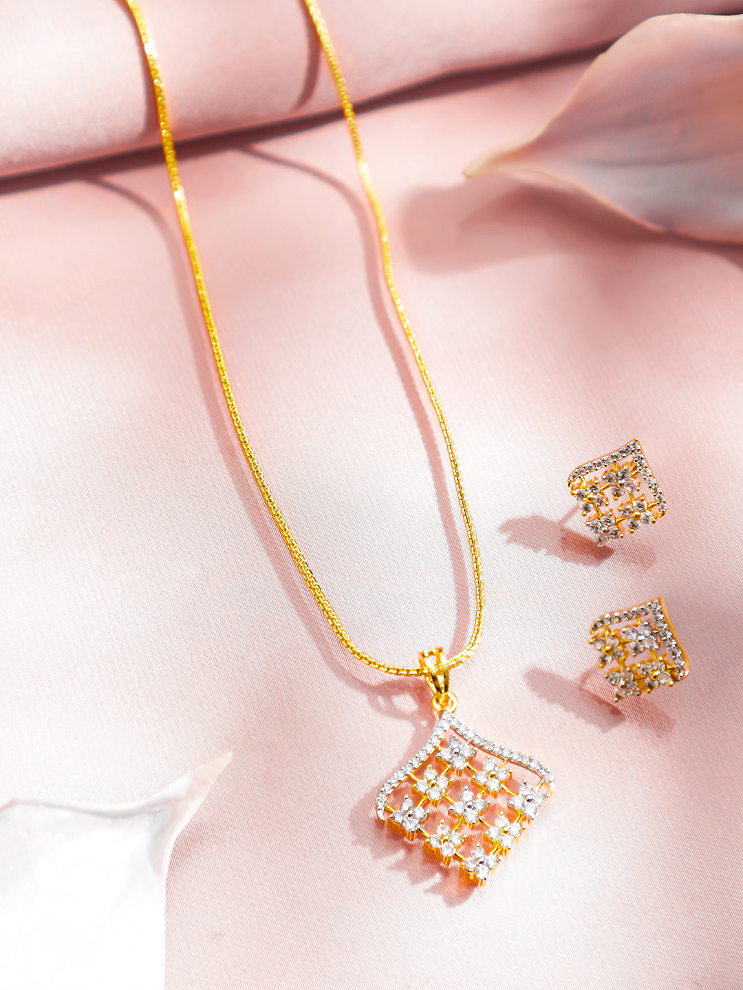 Geometric American Diamond Zirconia Pendant Necklace Set フリーサイズ