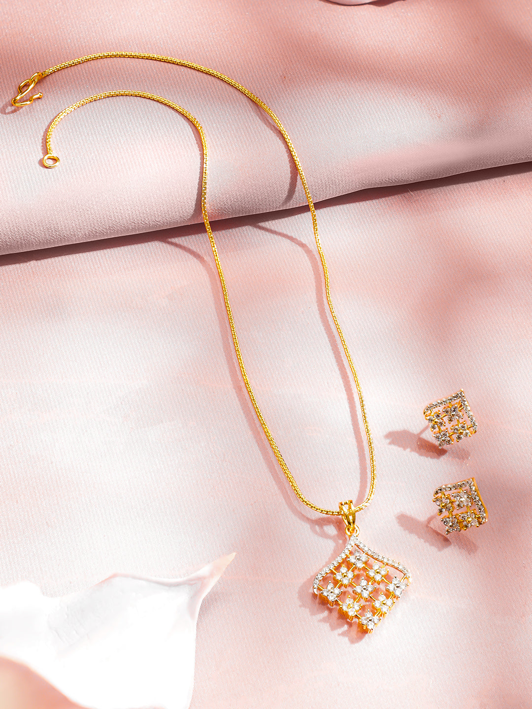 Geometric American Diamond Zirconia Pendant Necklace Set フリーサイズ