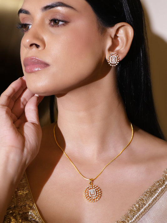 American Diamond Zirconia Studded Pendant Necklace Set フリーサイズ