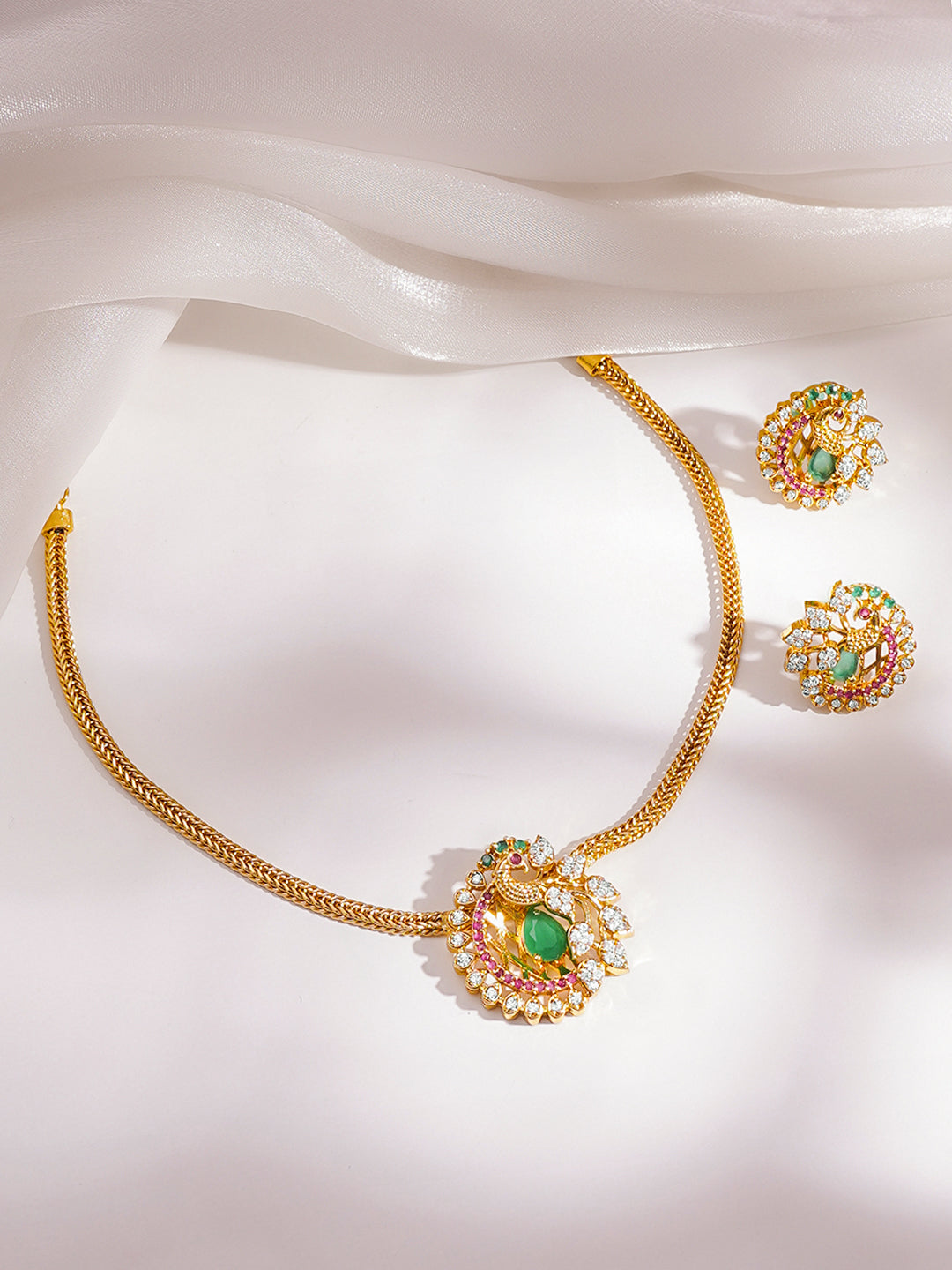 Peacock Emerald Festive Glow Necklace Length - 12 cm