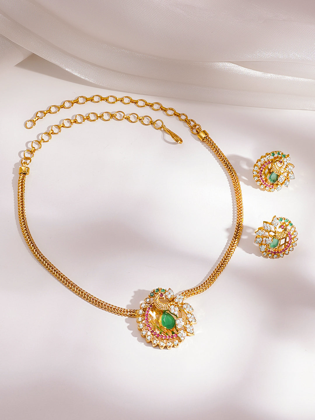 Peacock Emerald Festive Glow Necklace Length - 12 cm
