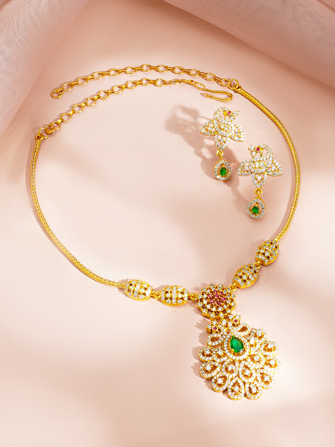 Floral Sparkling Glow Necklace Set Length - 17 cm
