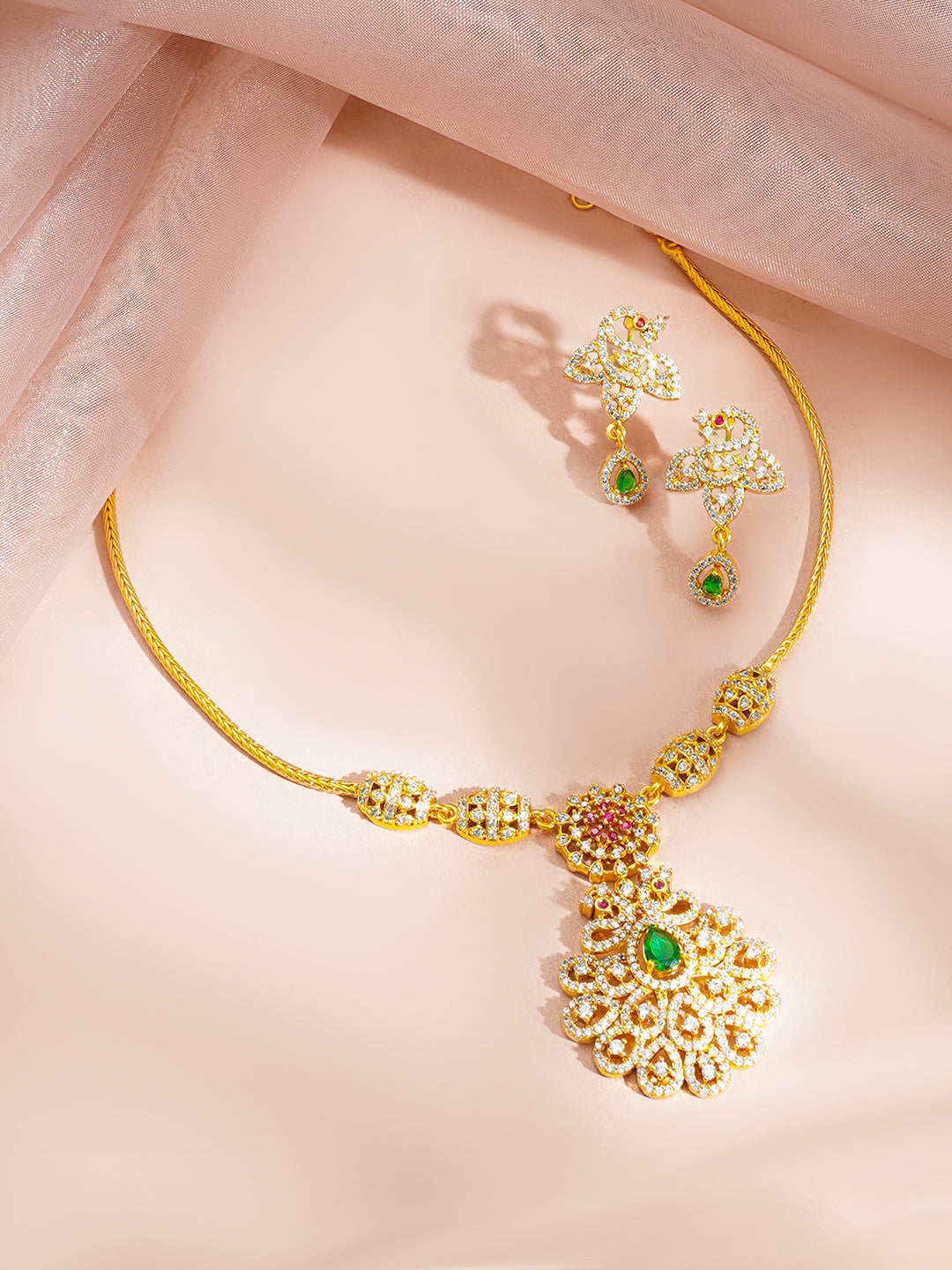 Floral Sparkling Glow Necklace Set Length - 17 cm