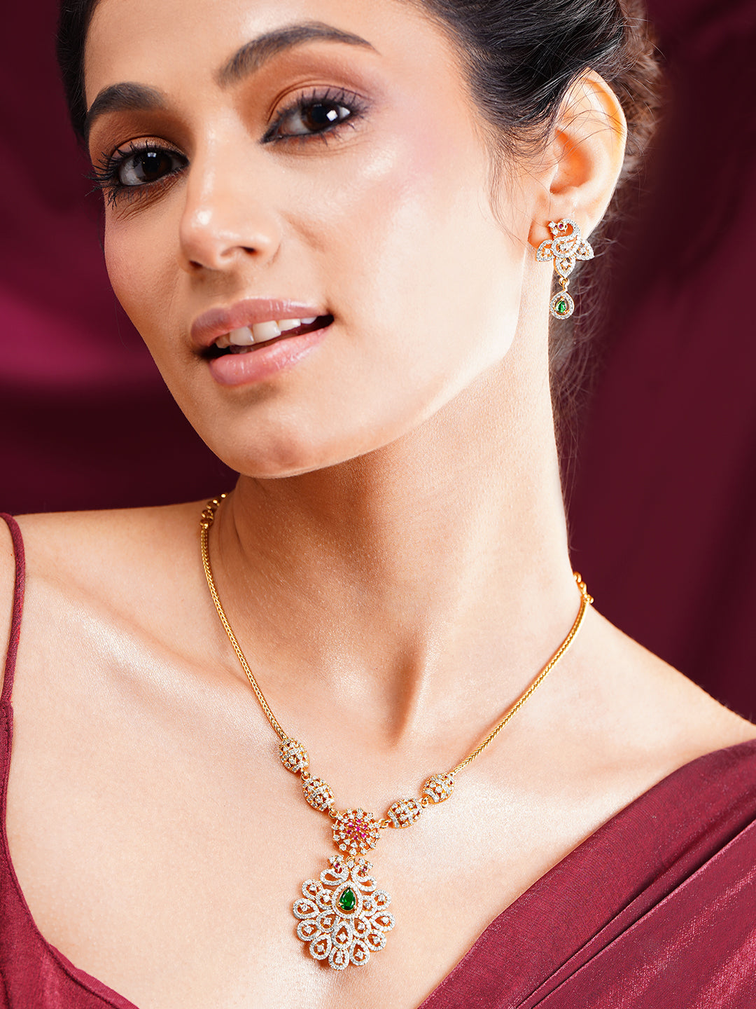 Floral Sparkling Glow Necklace Set Length - 17 cm