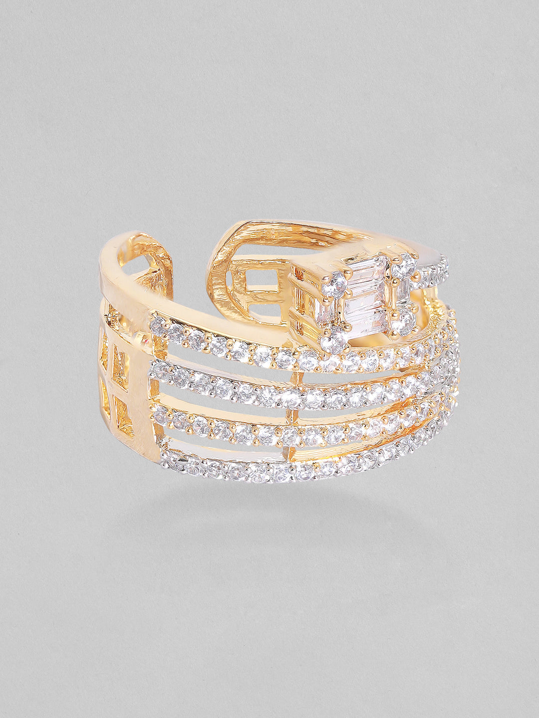 American Diamond Zirconia Studded Gold Ring Gold