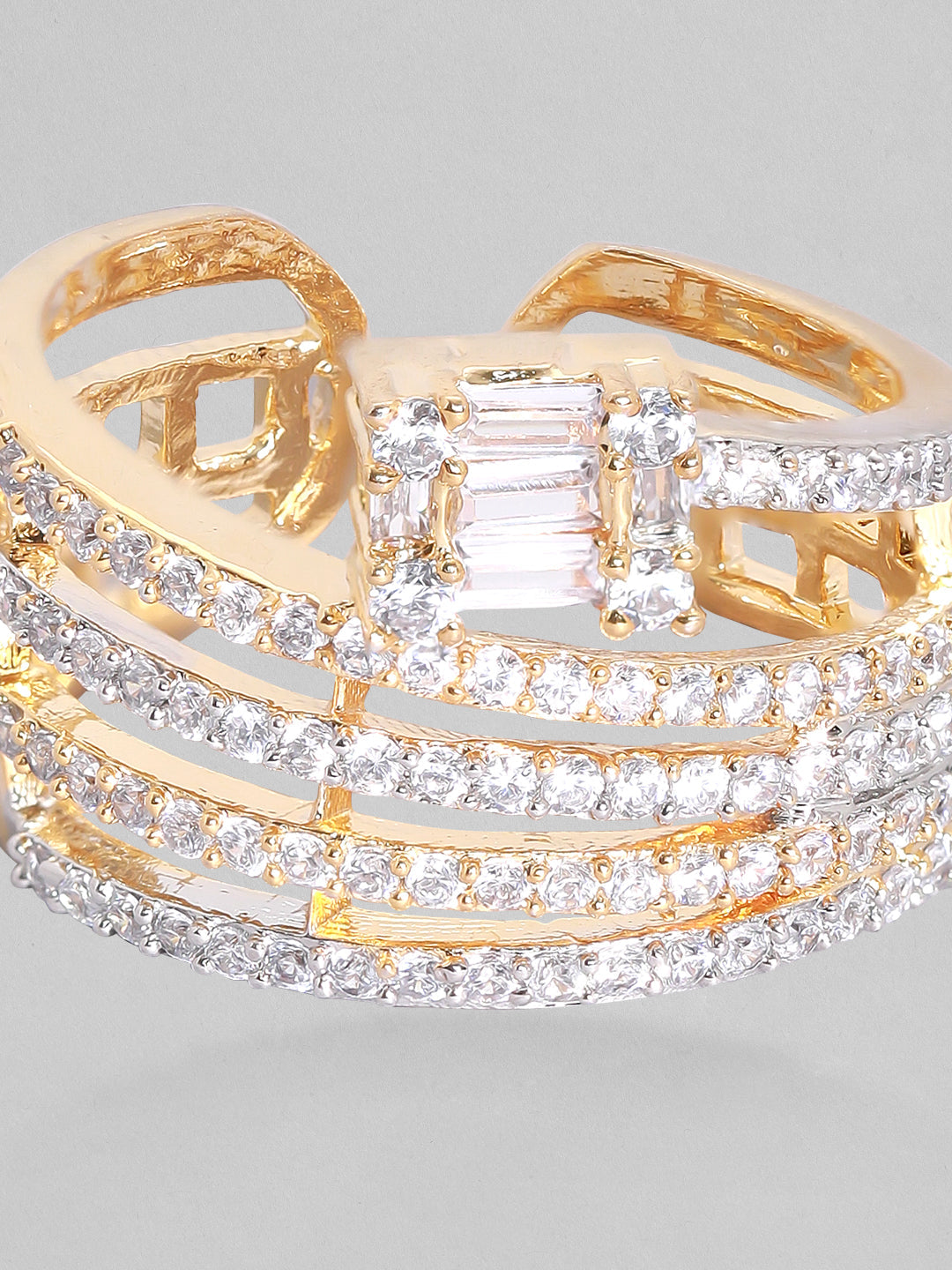 American Diamond Zirconia Studded Gold Ring Gold