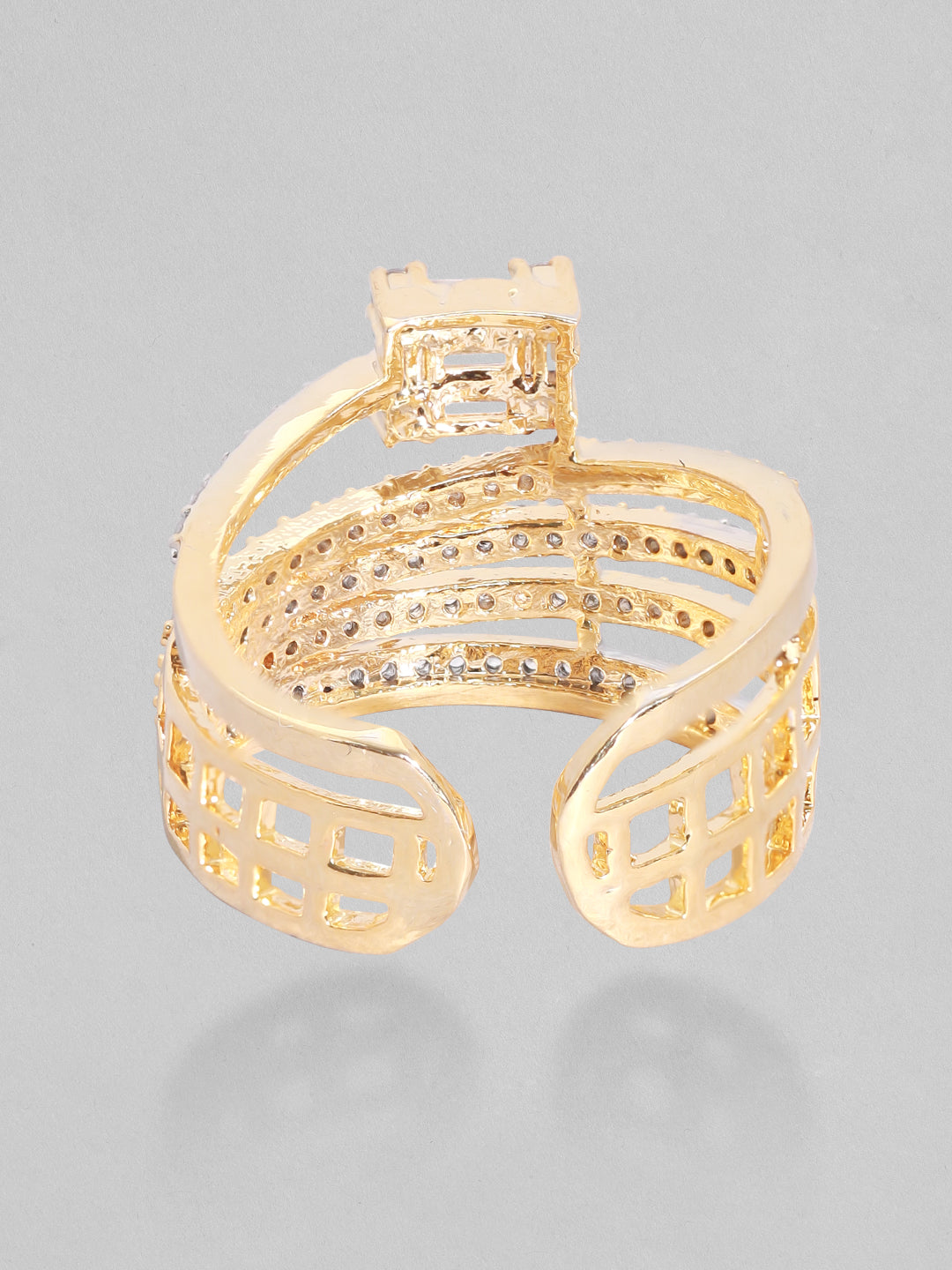 American Diamond Zirconia Studded Gold Ring Gold