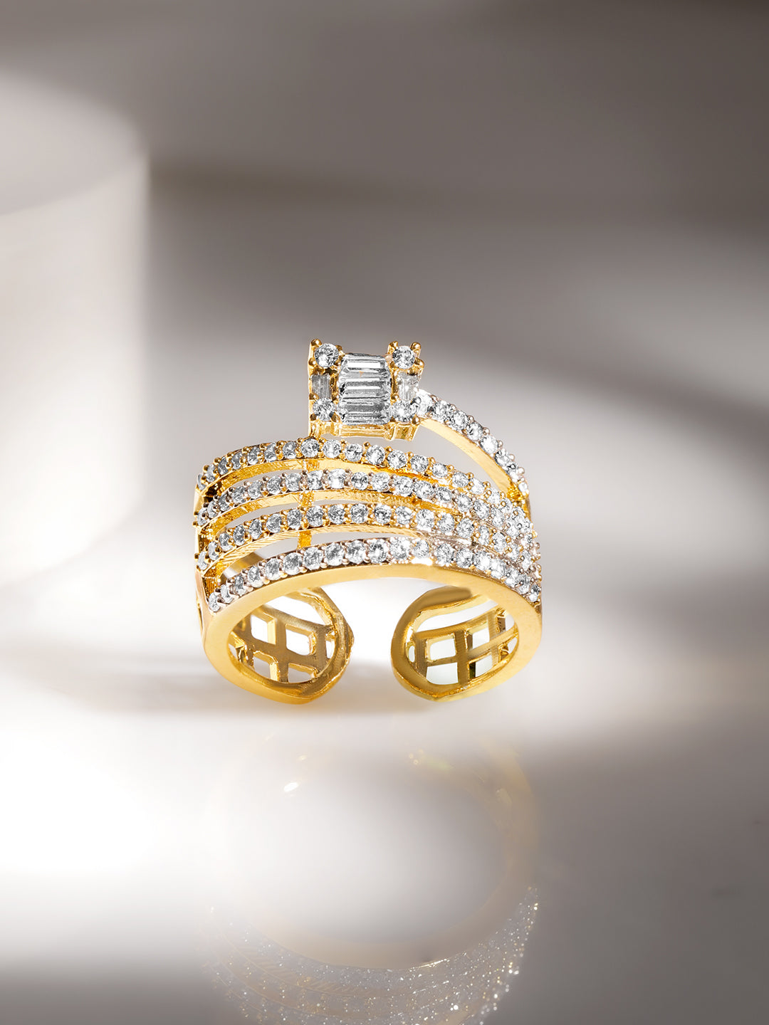 American Diamond Zirconia Studded Gold Ring Gold