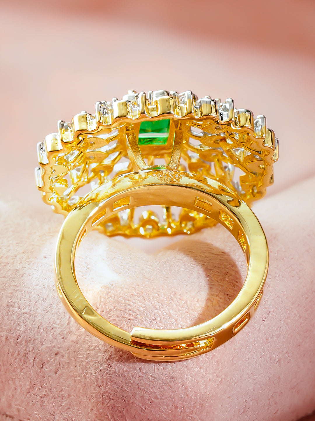 American Diamond Zirconia Green Studded Statement Ring フリーサイズ