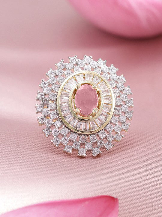 Pink Studded American Diamond Zirconia Ring フリーサイズ