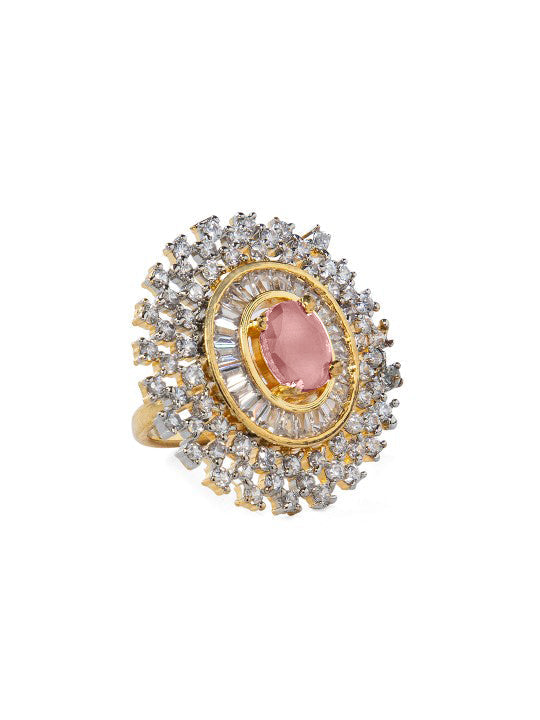 Pink Studded American Diamond Zirconia Ring フリーサイズ