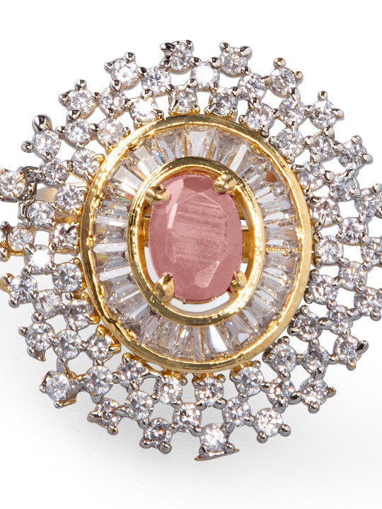 Pink Studded American Diamond Zirconia Ring フリーサイズ